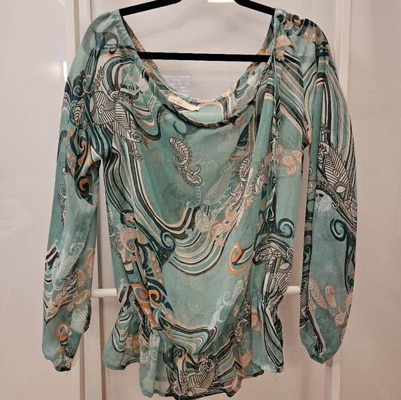 Sheer teal patterned shirt - Picture 2 of 2